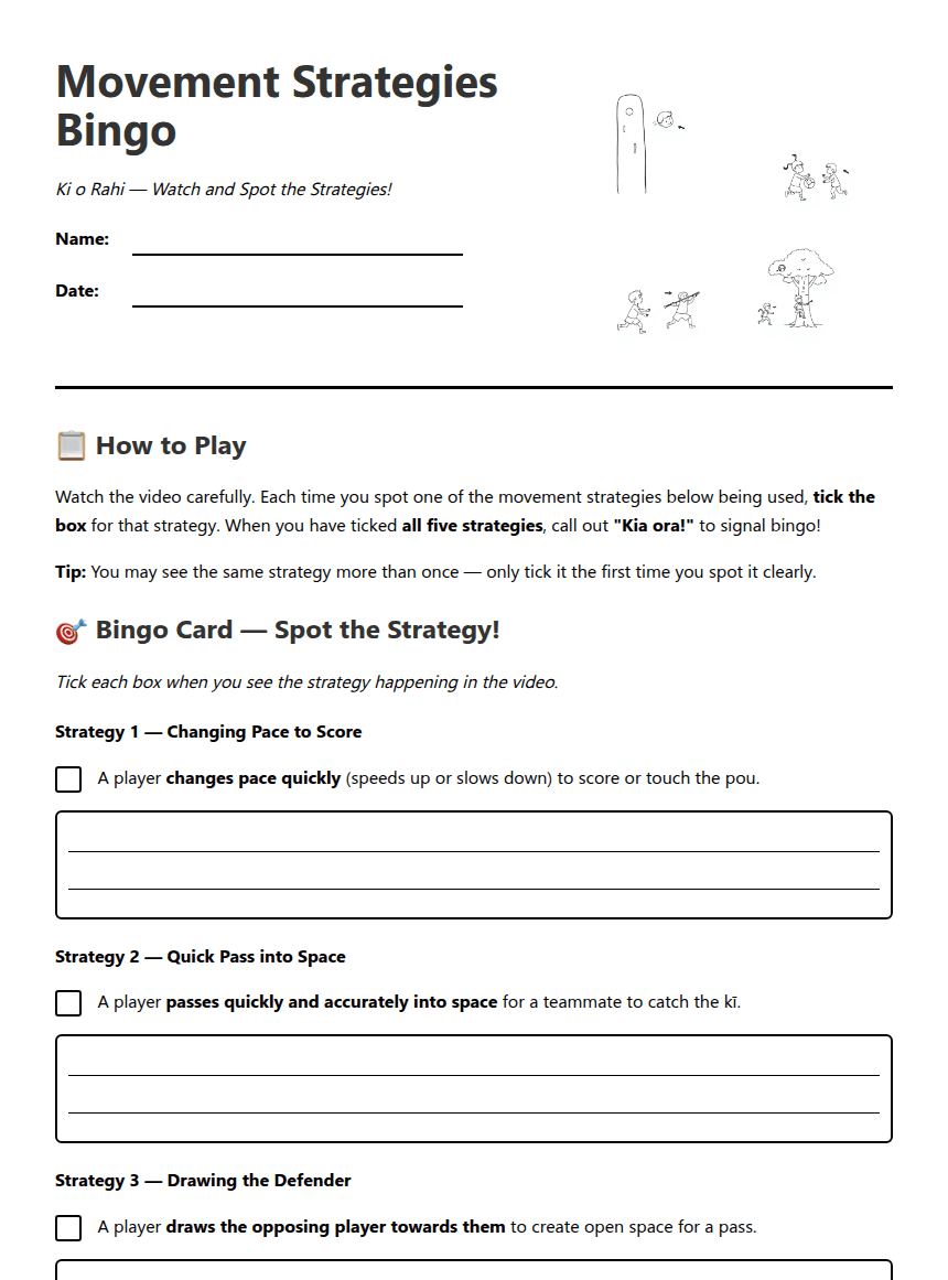 Movement Strategies Bingo worksheet preview