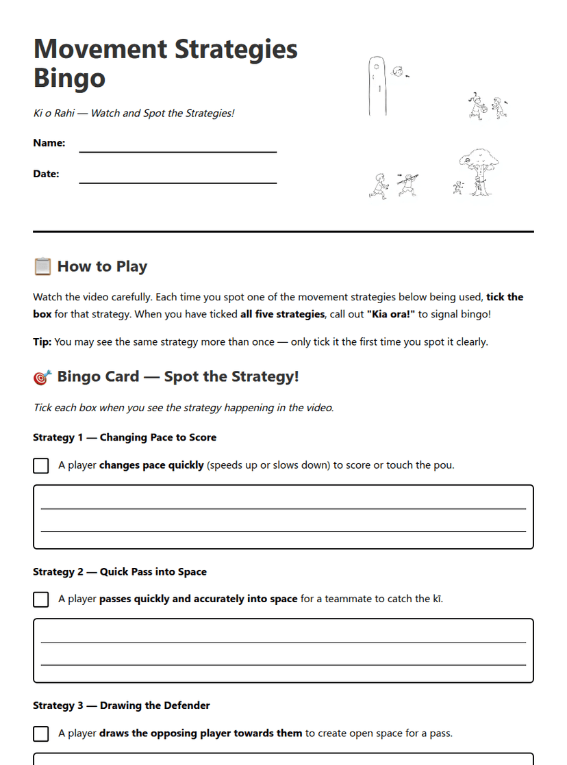 Movement Strategies Bingo