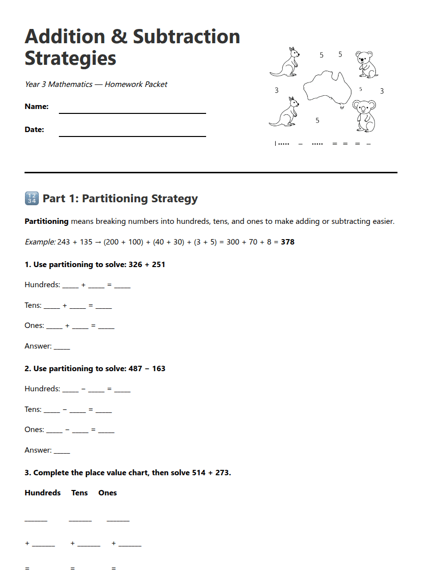 Addition and Subtraction Strategies worksheet preview