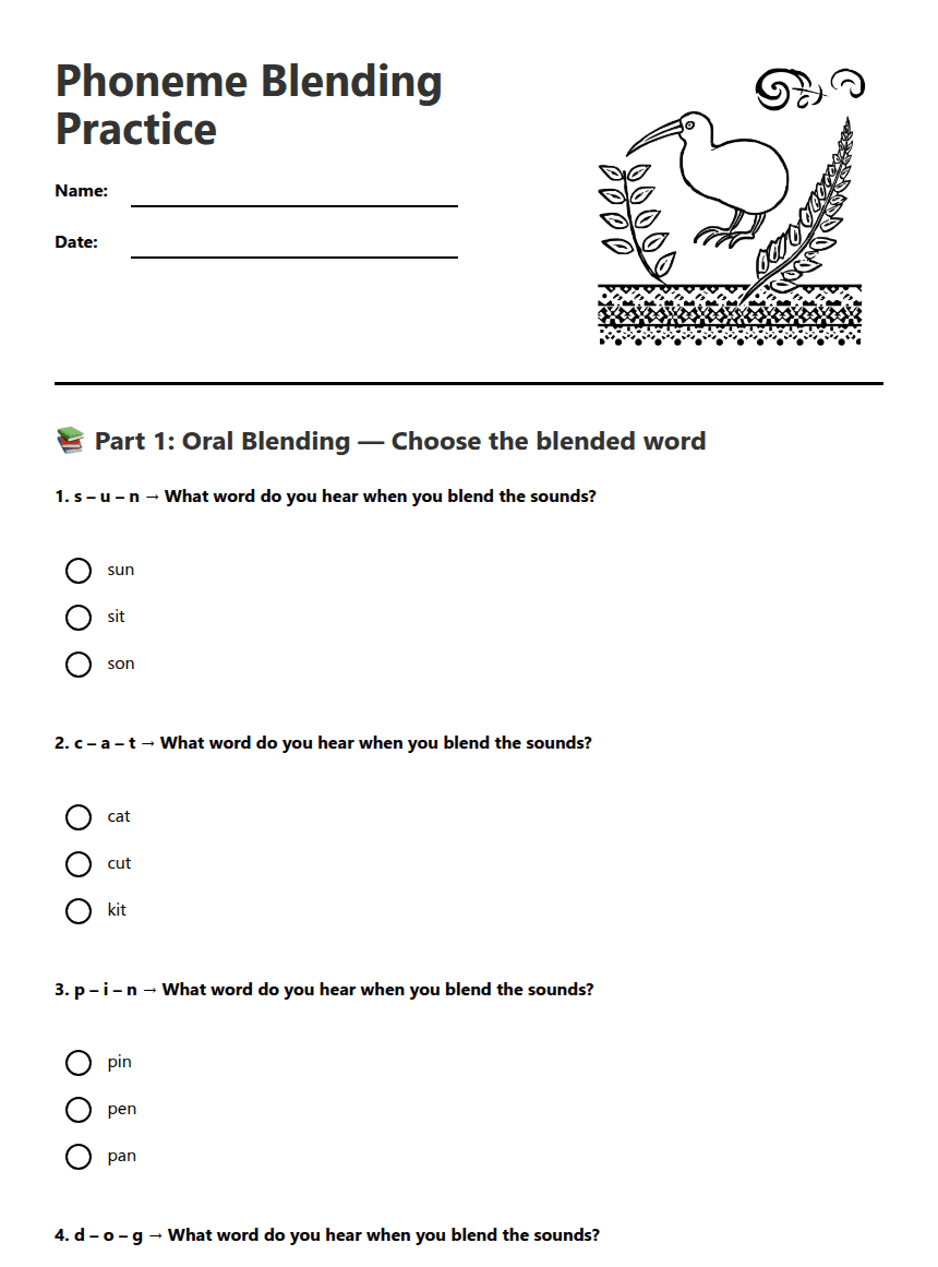 Phoneme Blending Practice worksheet preview