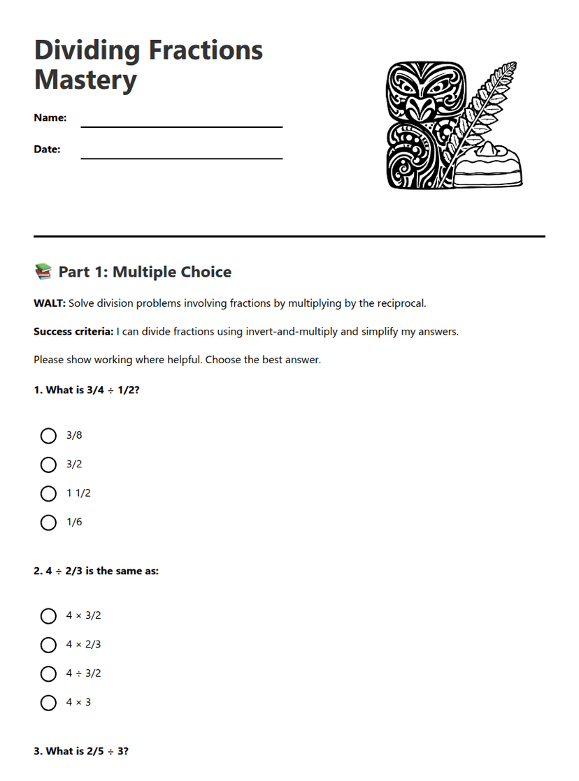 Dividing Fractions Mastery