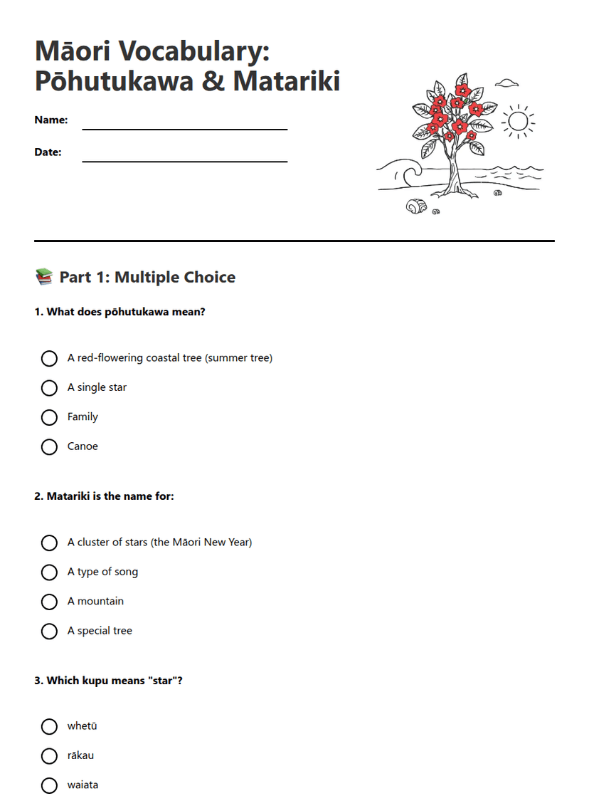 Māori Vocabulary: Pōhutukawa & Matariki