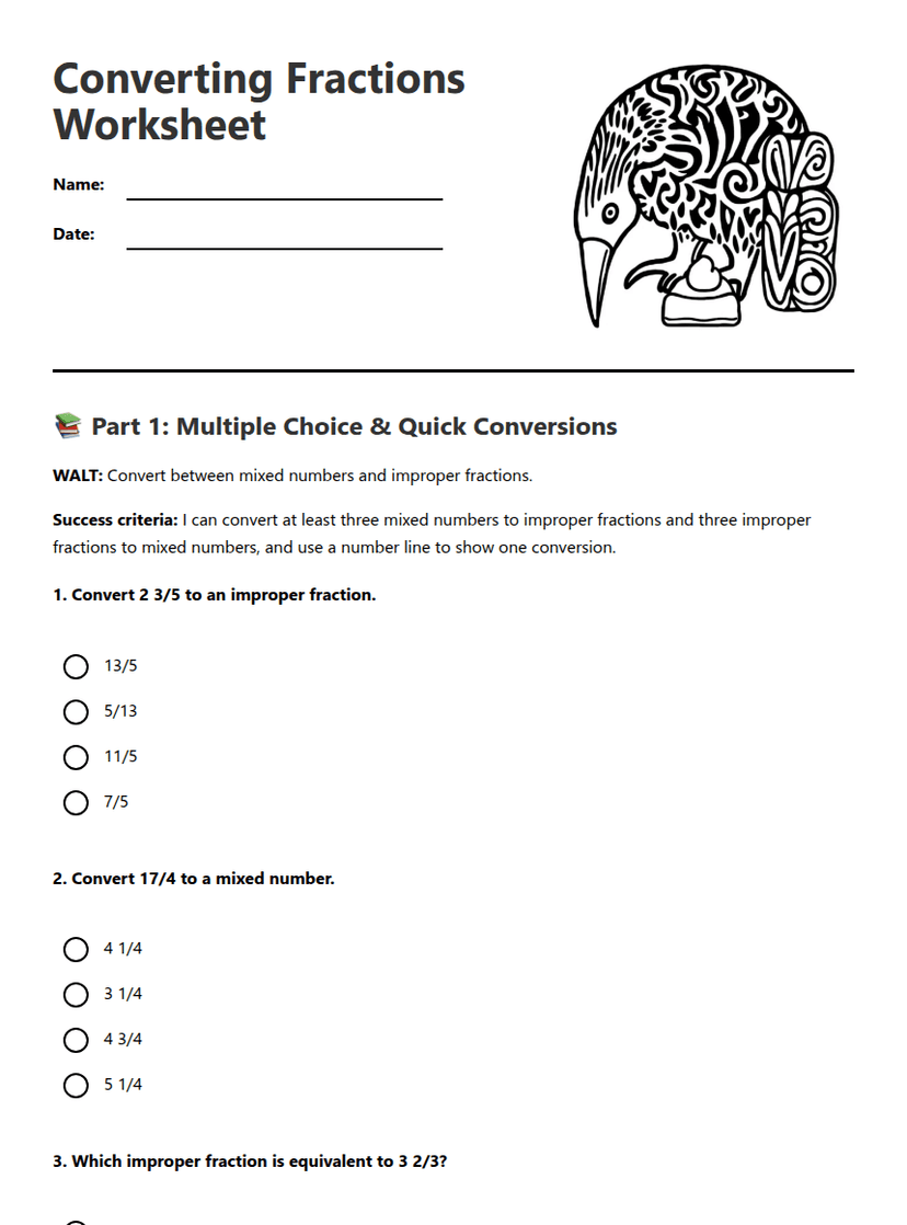 Converting Fractions Worksheet