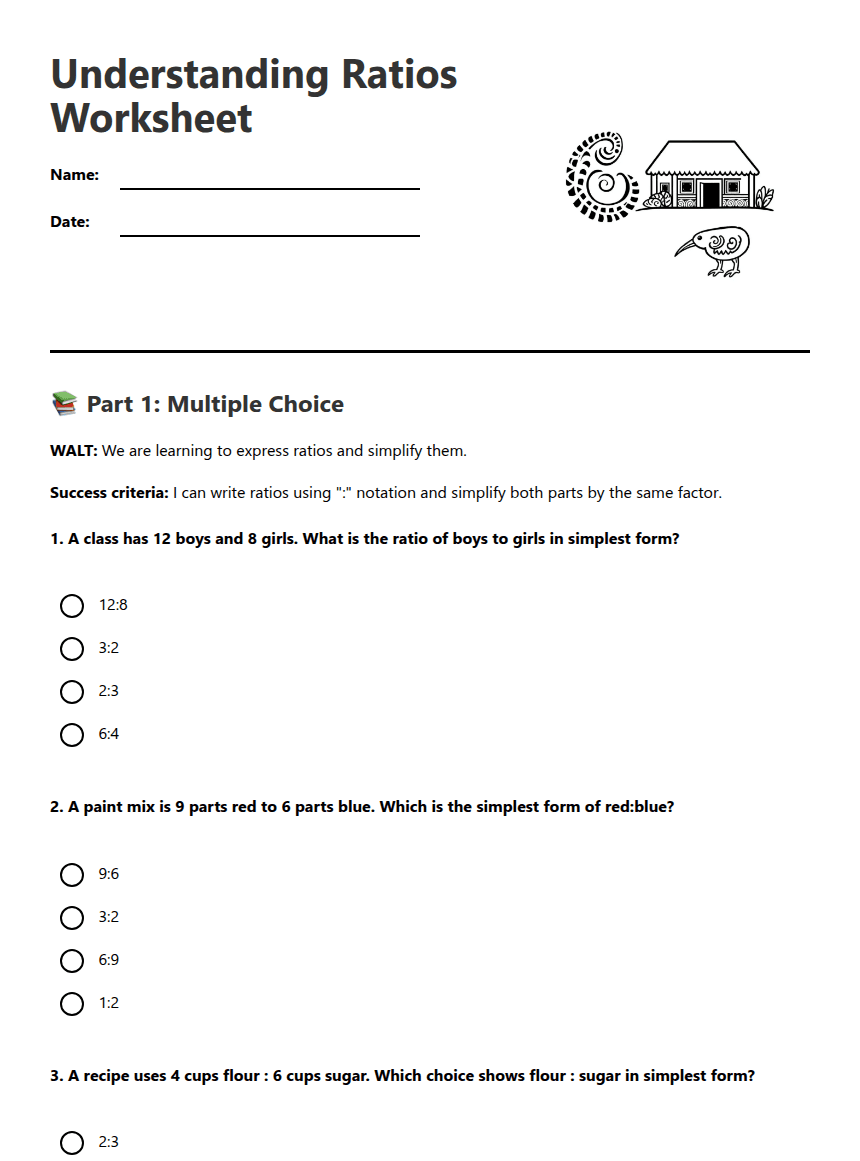 Understanding Ratios Worksheet worksheet preview