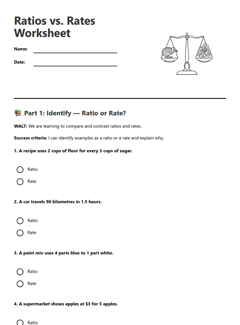 Ratios vs. Rates Worksheet