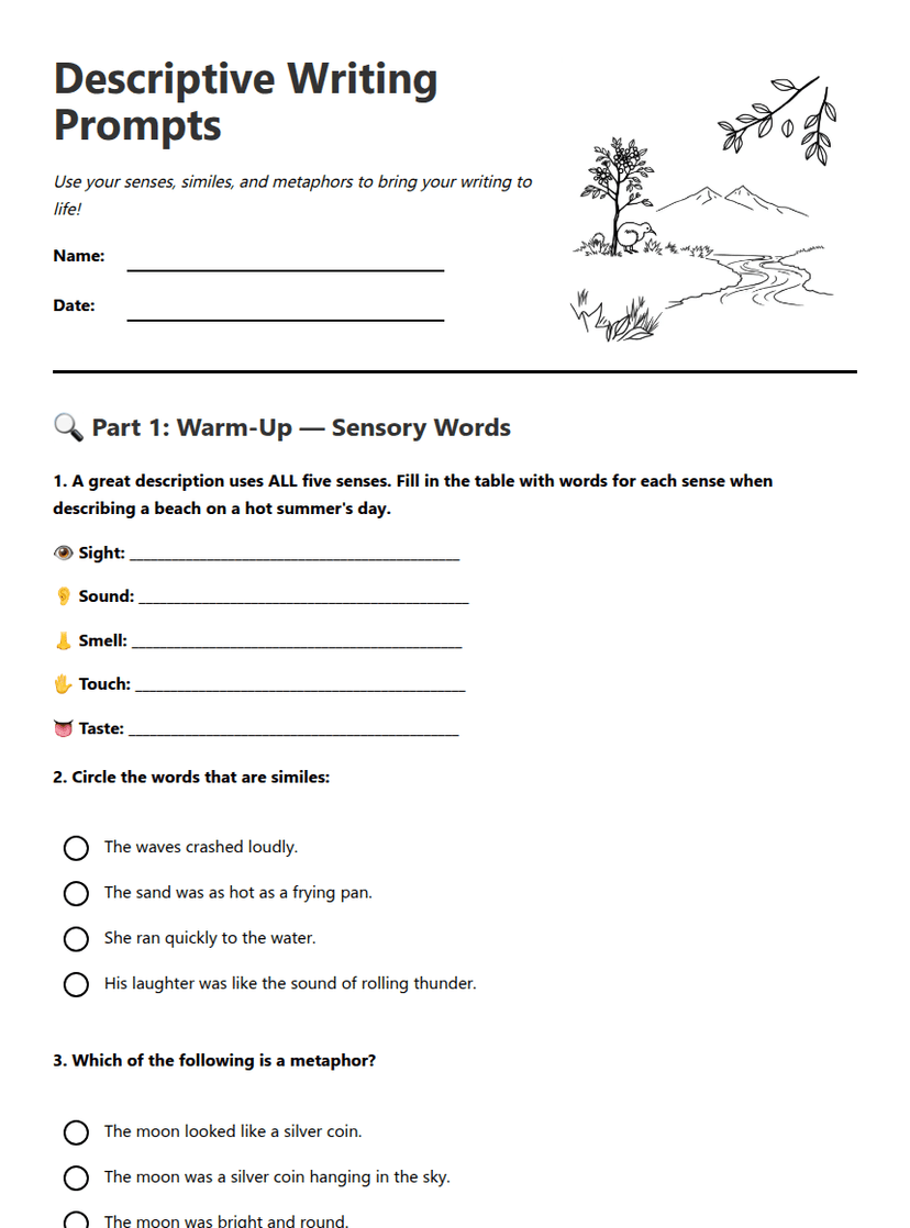 Descriptive Writing Prompts
