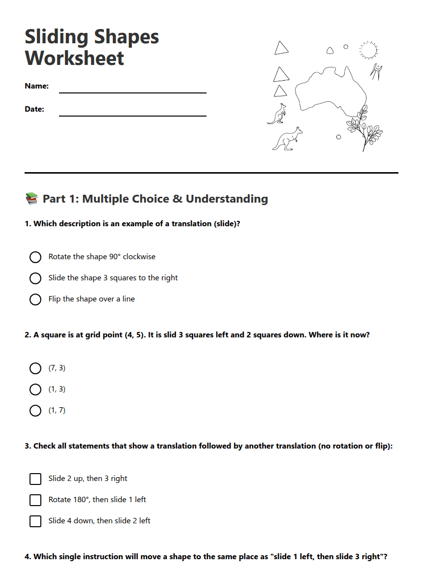 Sliding Shapes Worksheet worksheet preview