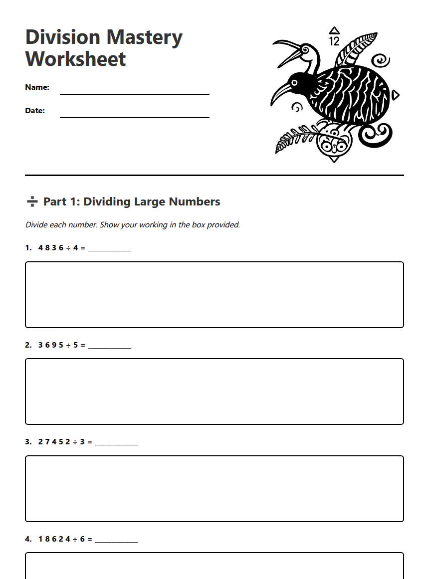Division Mastery Worksheet worksheet preview
