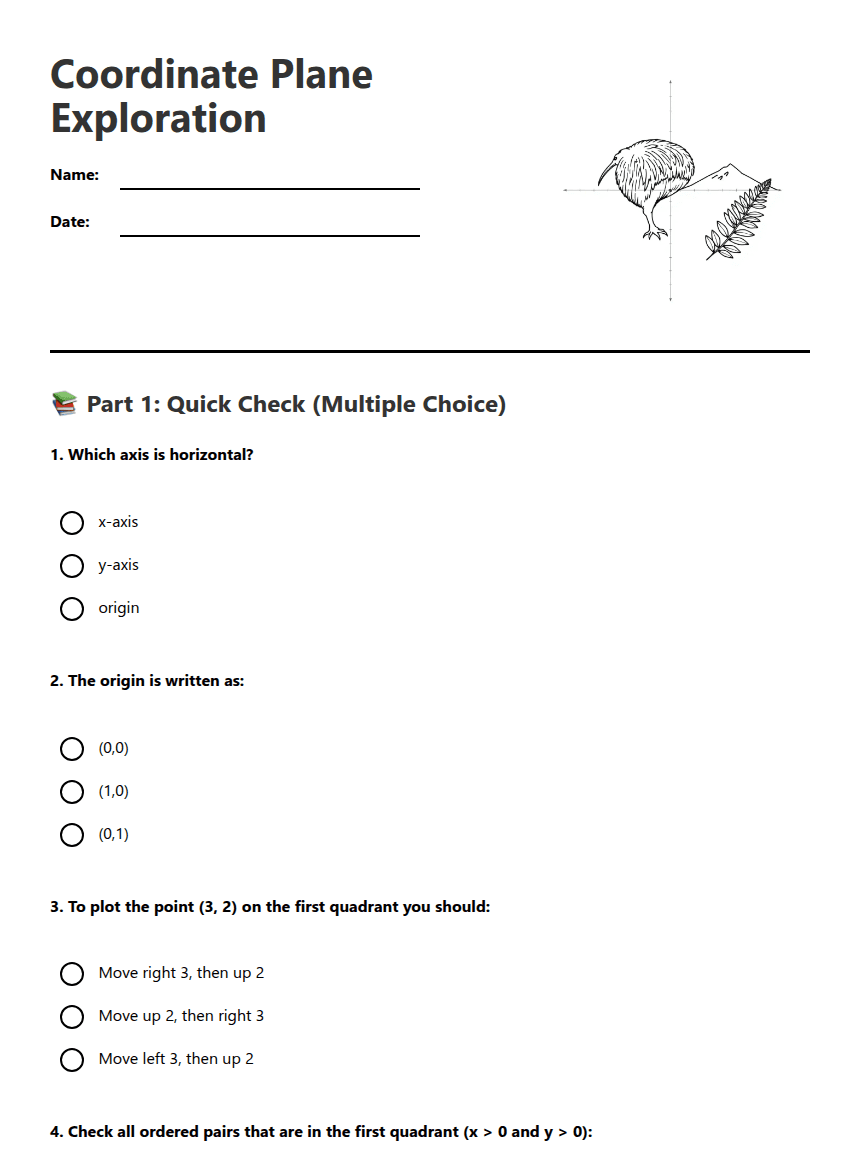 Coordinate Plane Exploration worksheet preview