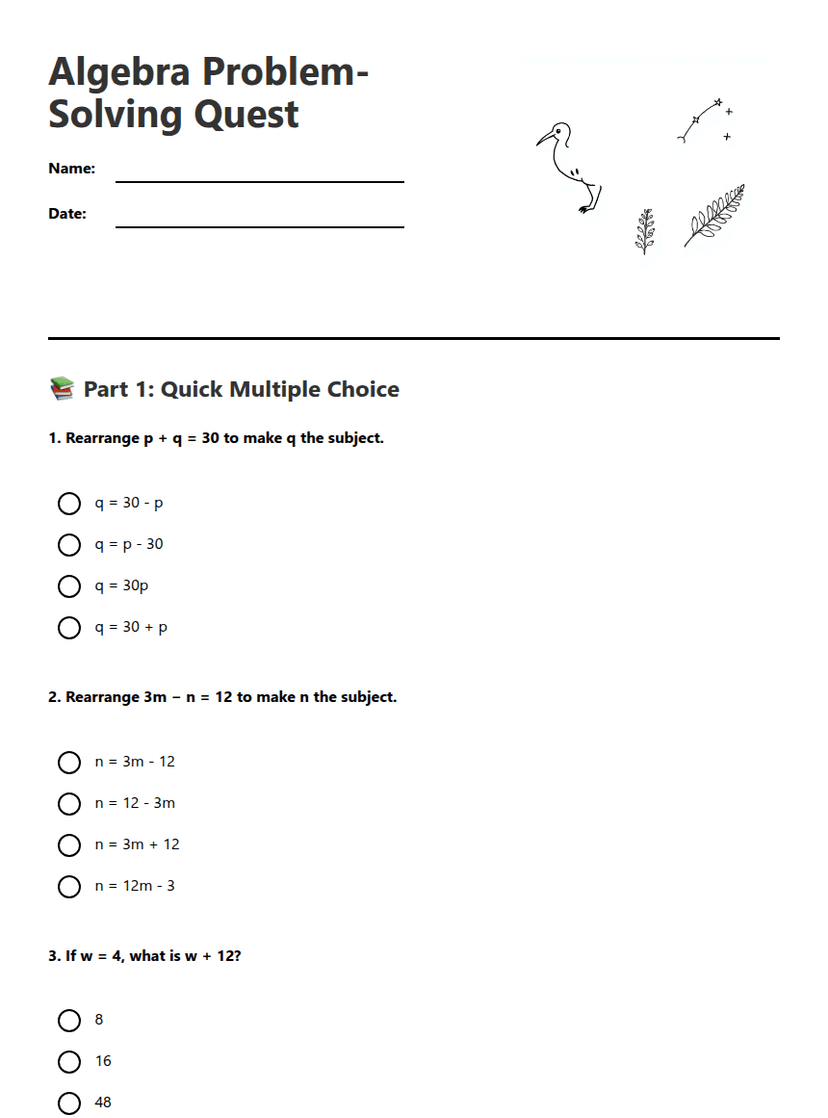Algebra Problem-Solving Quest