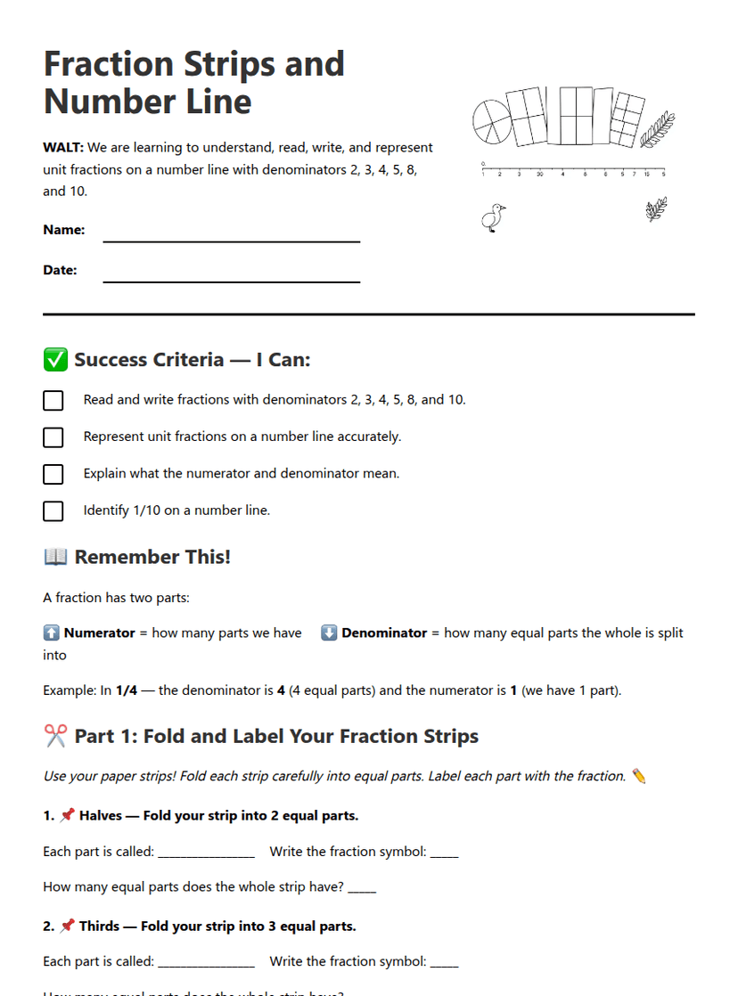 Fraction Strips and Number Line