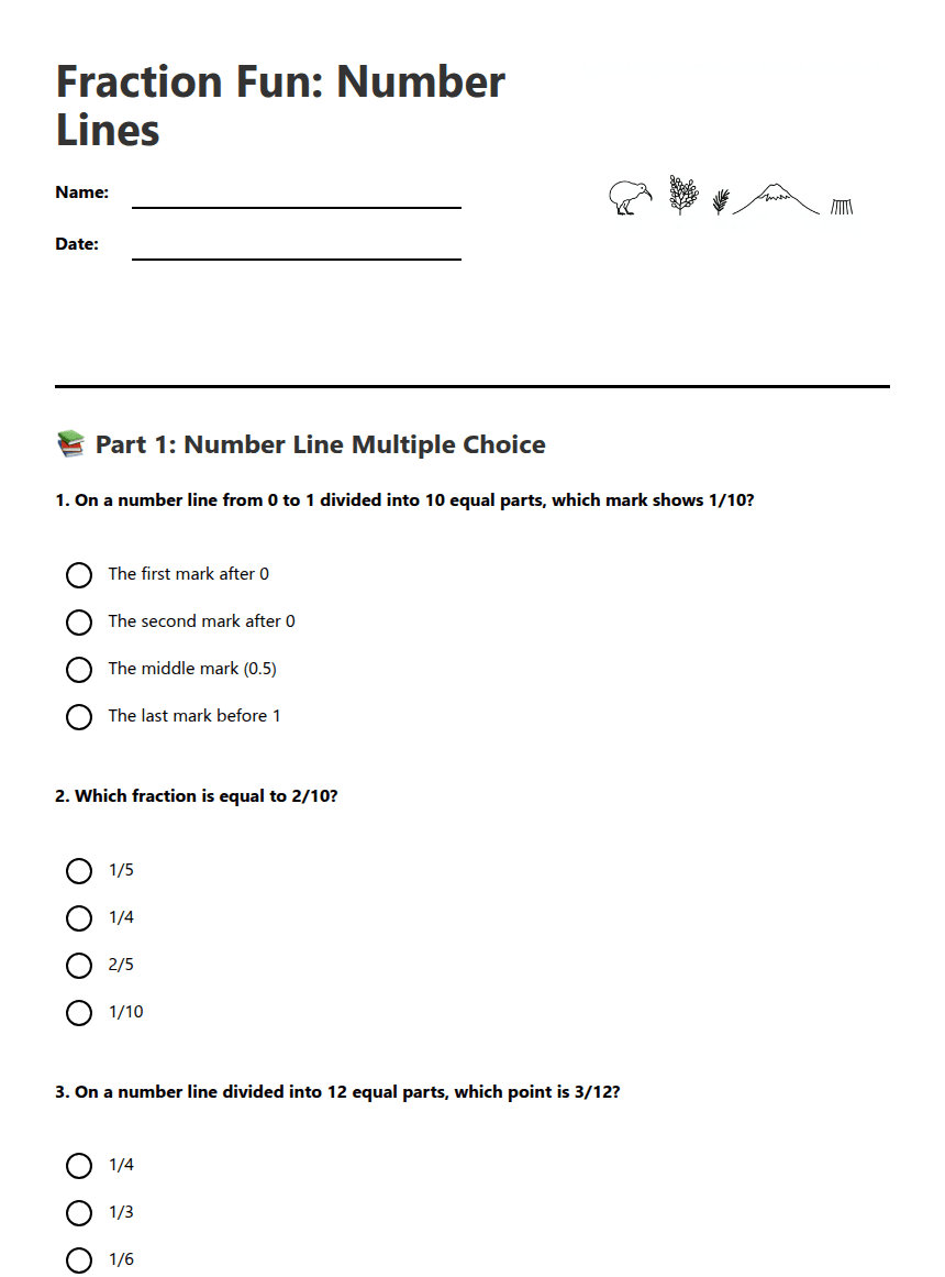 Fraction Fun: Number Lines worksheet preview