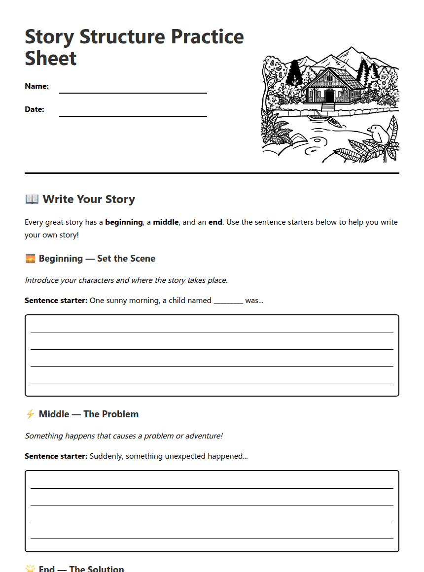 Story Structure Practice Sheet worksheet preview