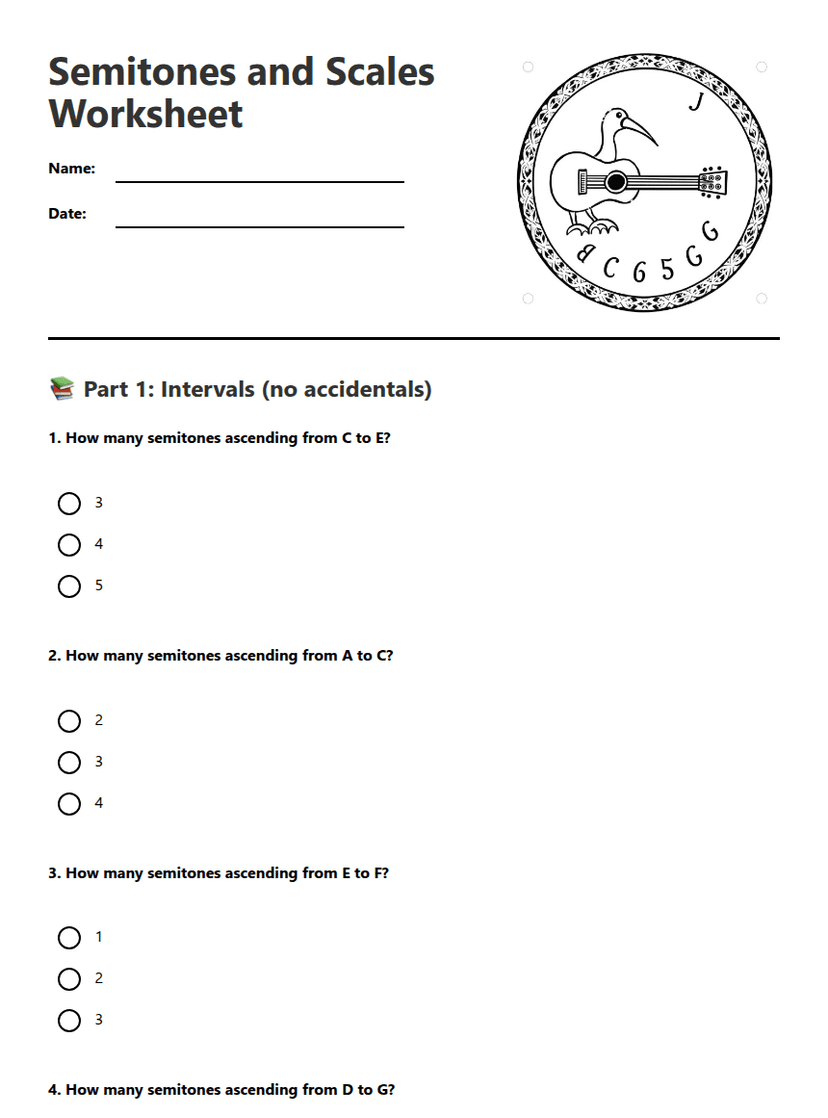 Semitones and Scales Worksheet