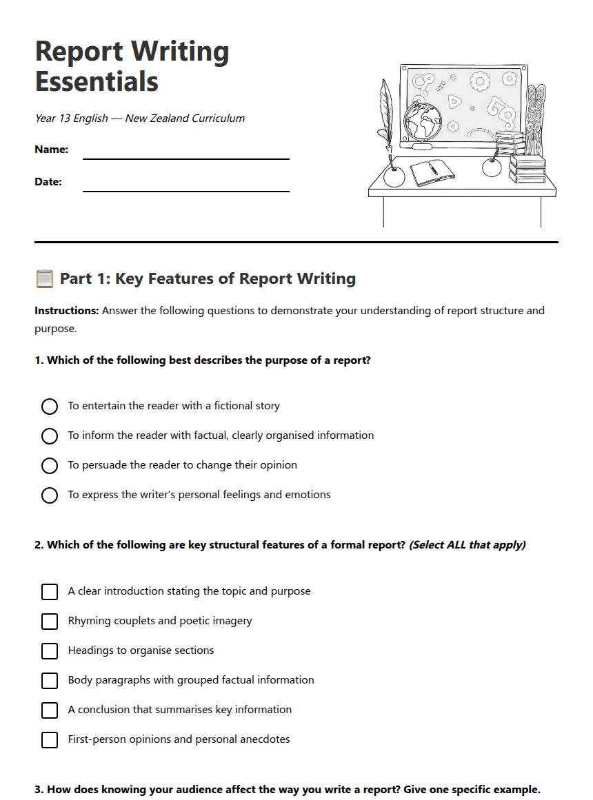 Report Writing Essentials worksheet preview