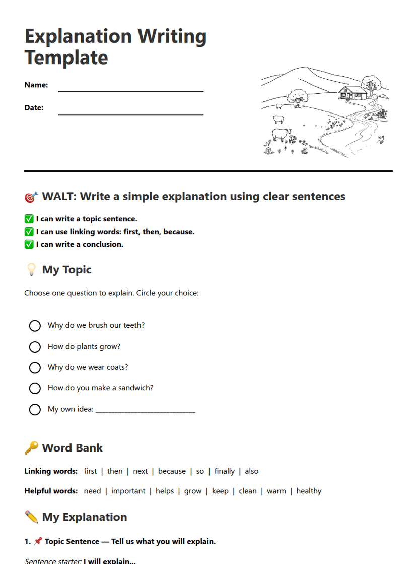 Explanation Writing Template