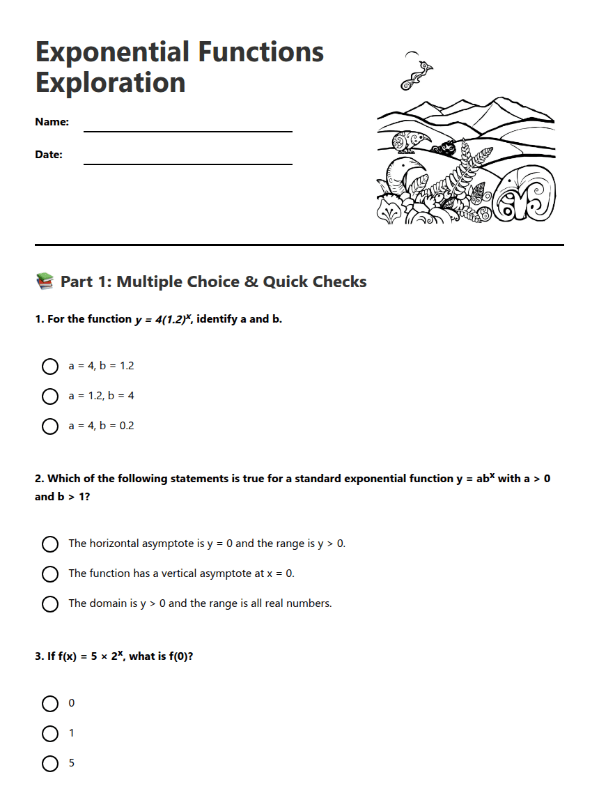 Exponential Functions Exploration worksheet preview