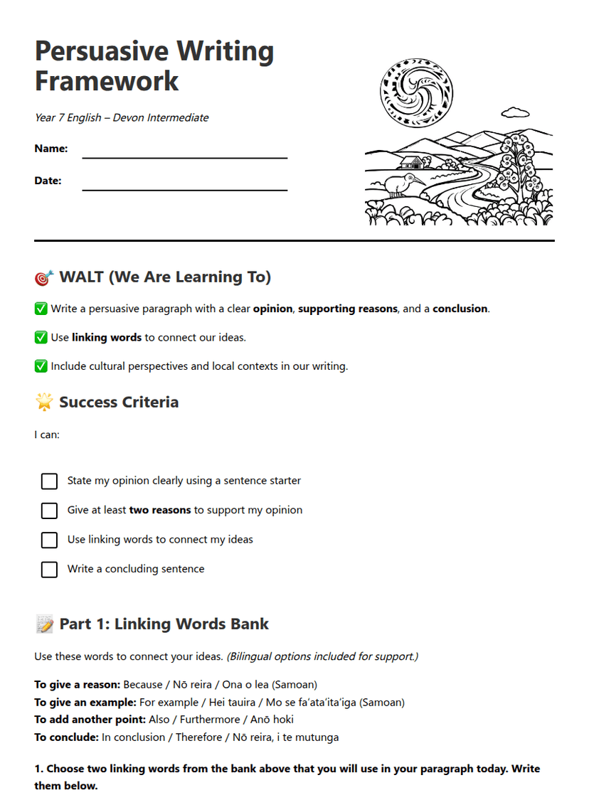 Persuasive Writing Framework