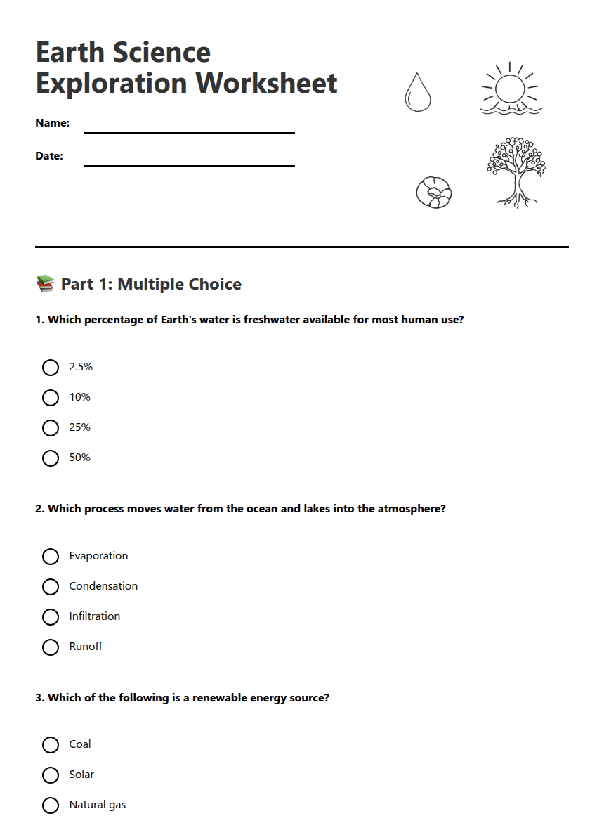 Earth Science Exploration Worksheet worksheet preview