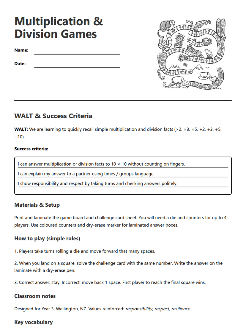 Multiplication & Division Games