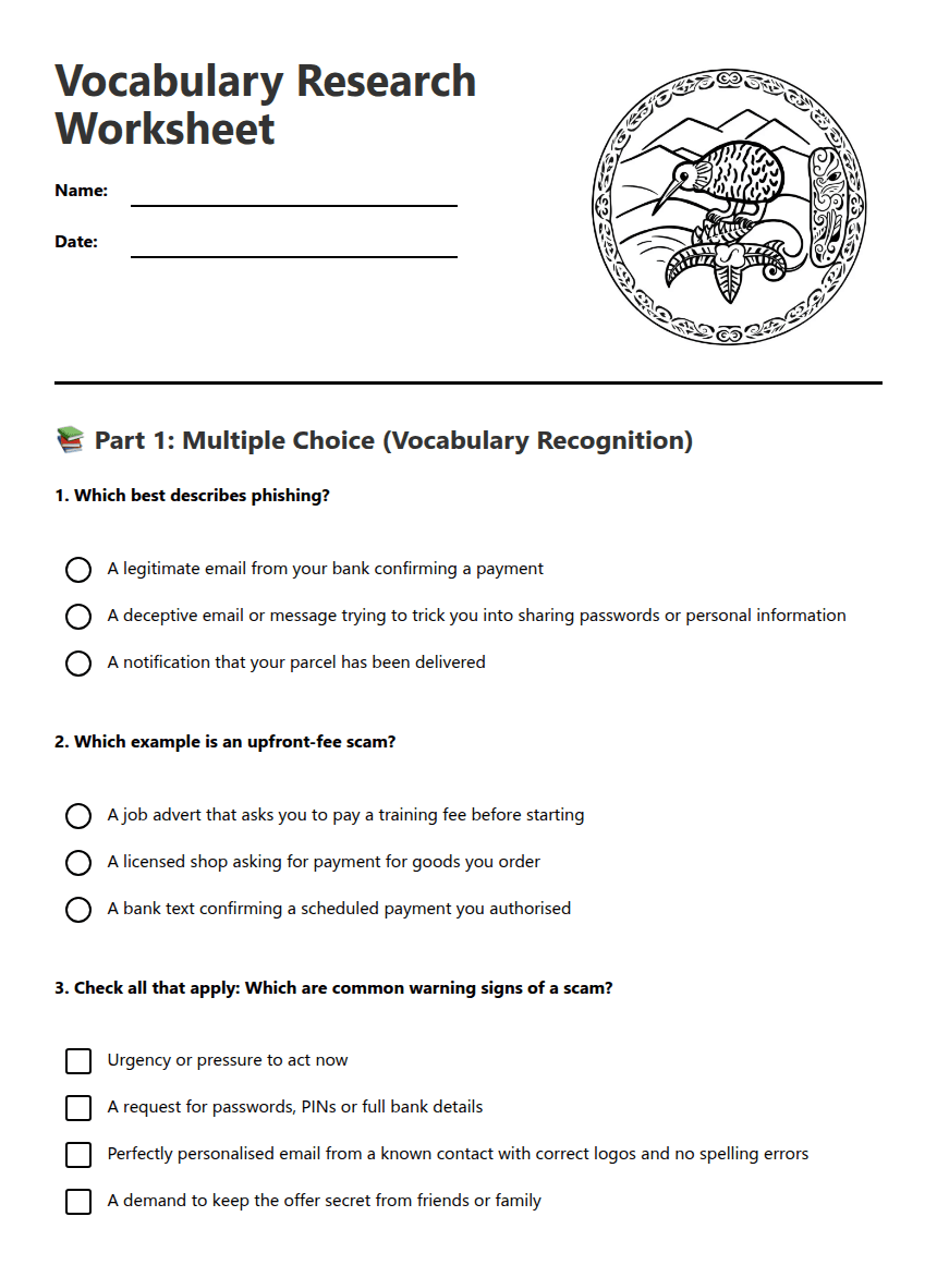 Vocabulary Research Worksheet worksheet preview