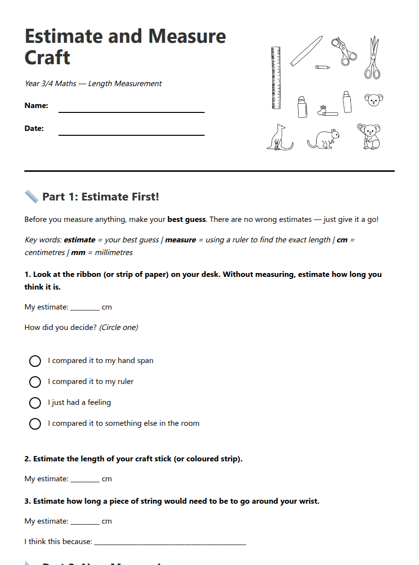 Estimate and Measure Craft worksheet preview