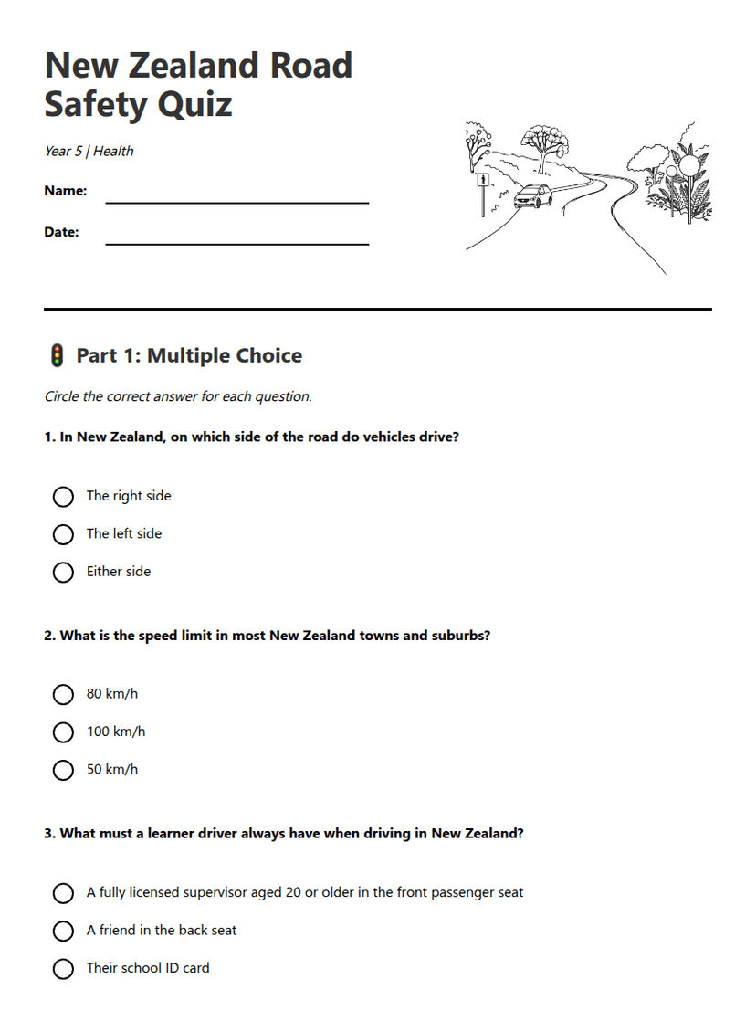 New Zealand Road Safety Quiz