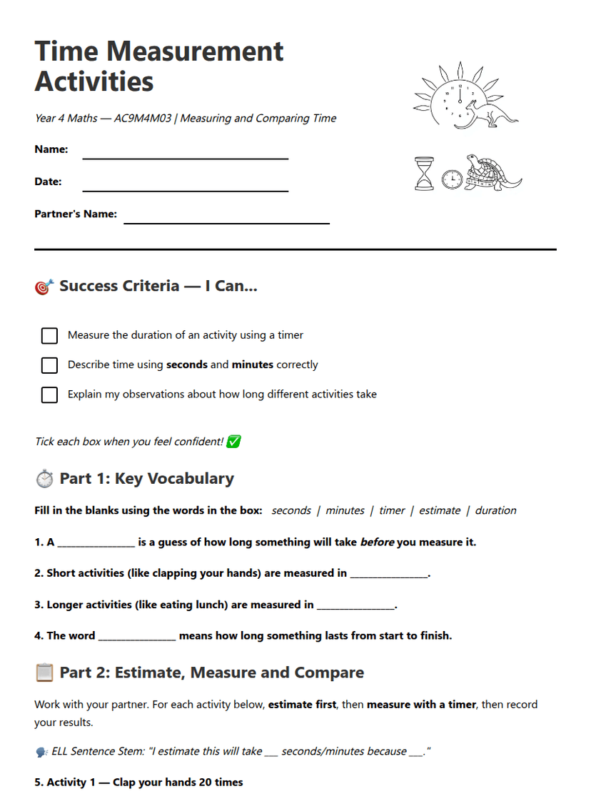 Time Measurement Activities