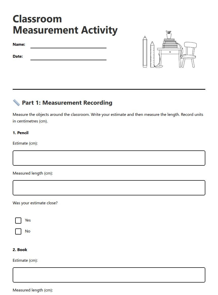 Classroom Measurement Activity worksheet preview