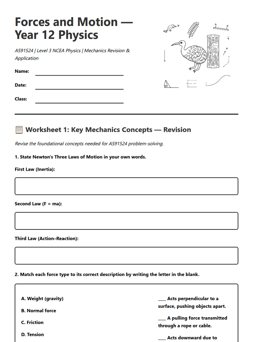 Forces and Motion Worksheets