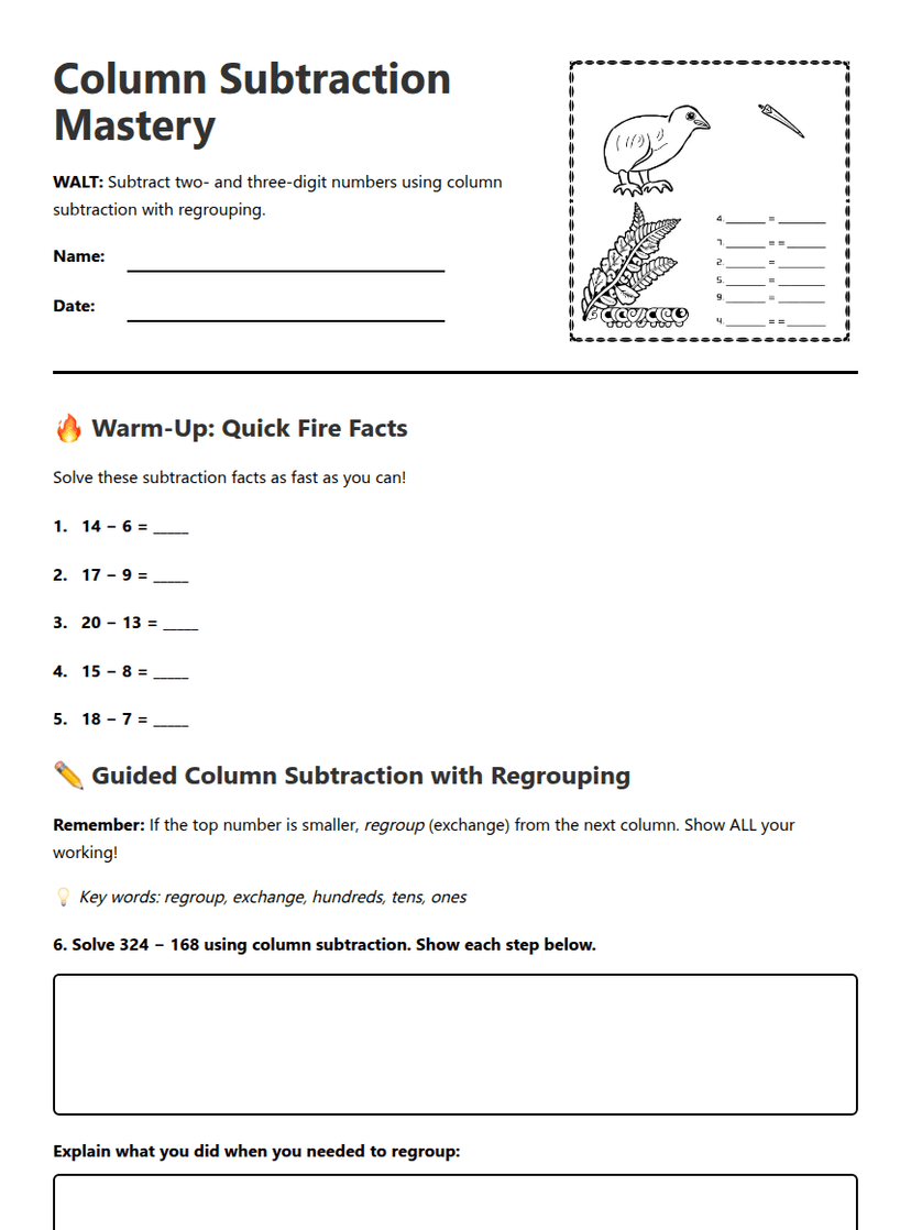 Column Subtraction Mastery