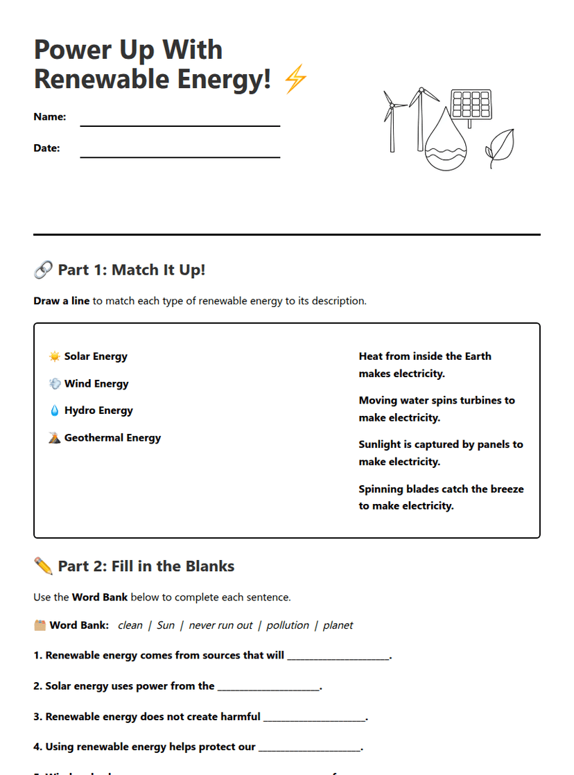 Renewable Energy Exploration Worksheet