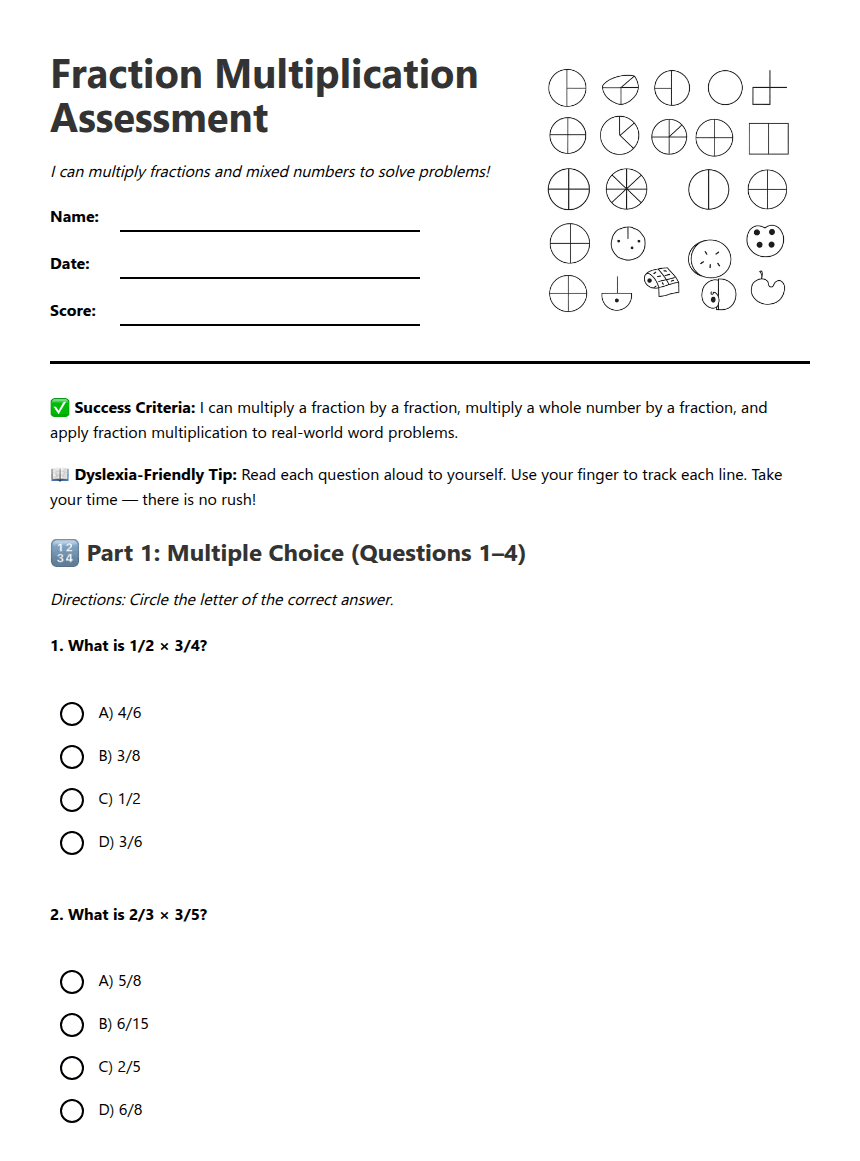 Fraction Multiplication Assessment worksheet preview