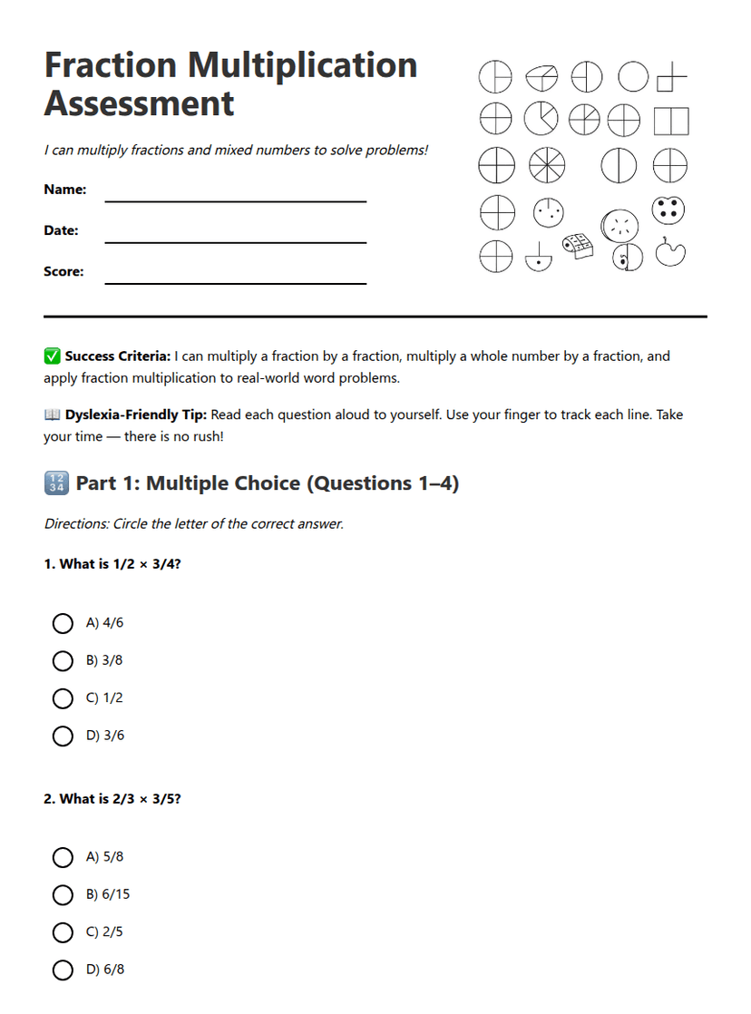 Fraction Multiplication Assessment