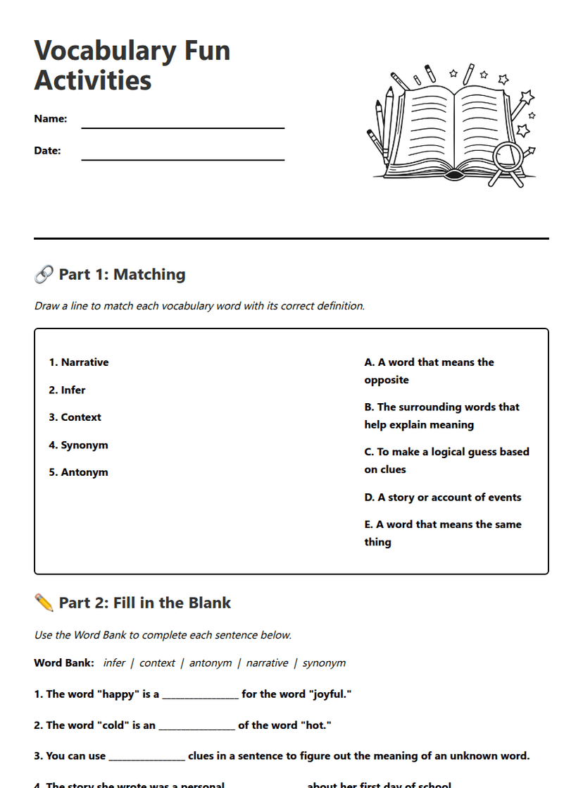 Vocabulary Fun Activities
