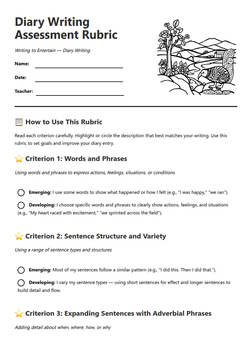 Diary Writing Assessment Rubric
