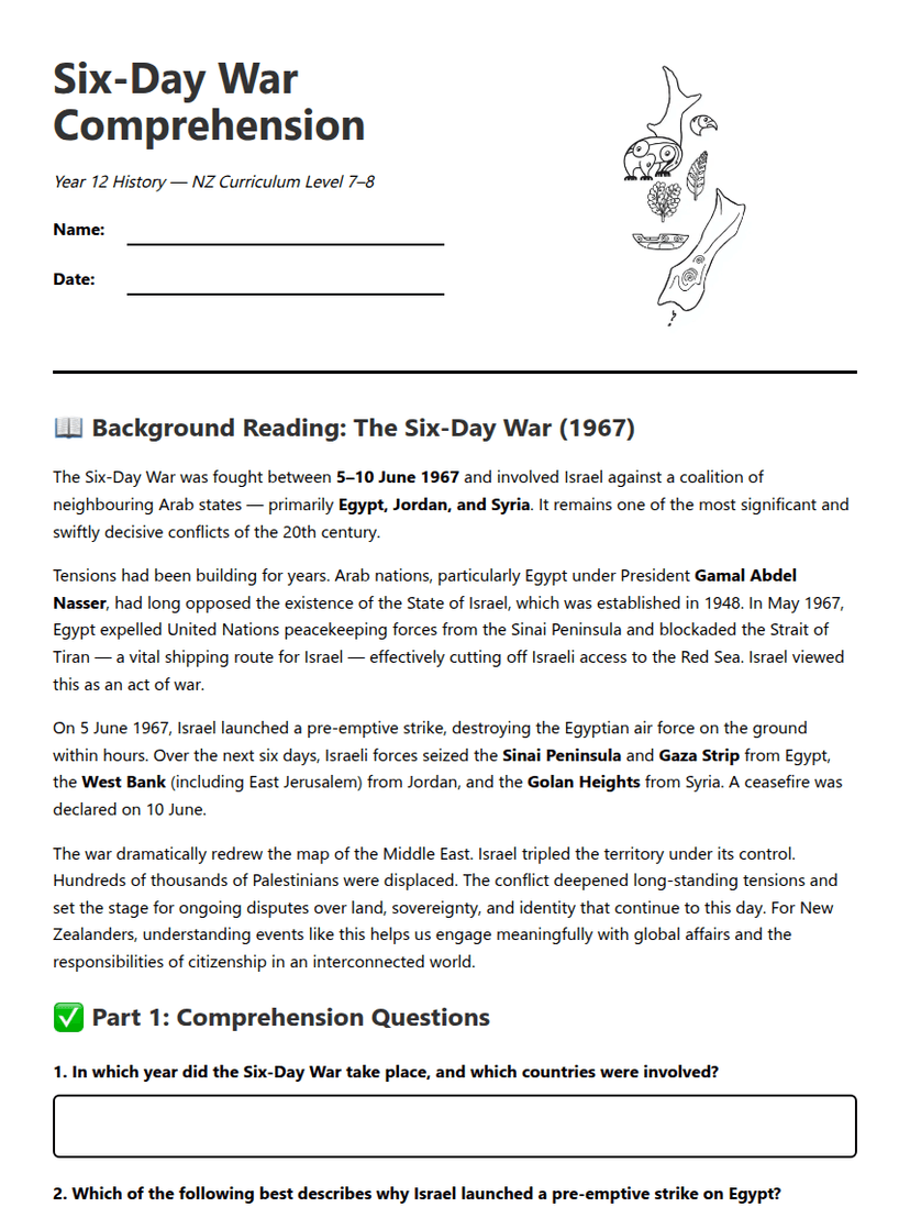 Six-Day War Comprehension
