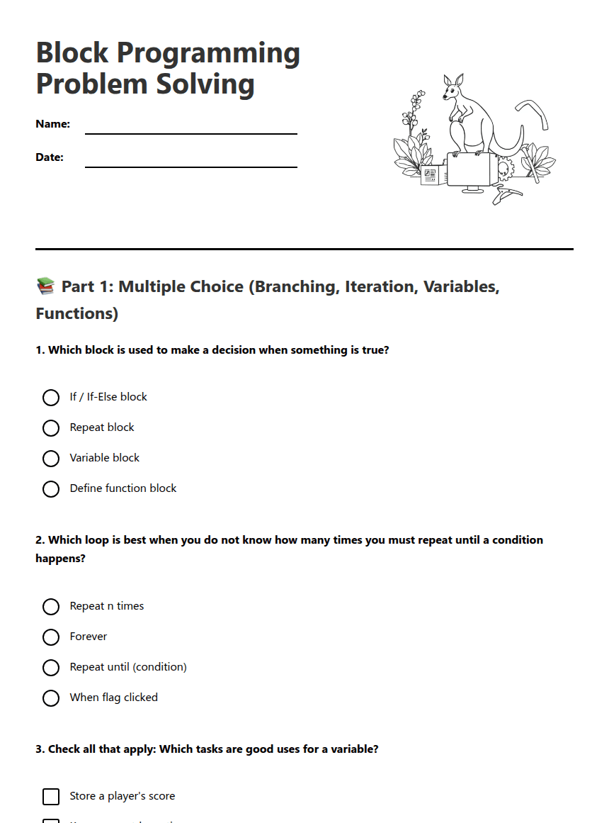 Block Programming Problem Solving worksheet preview
