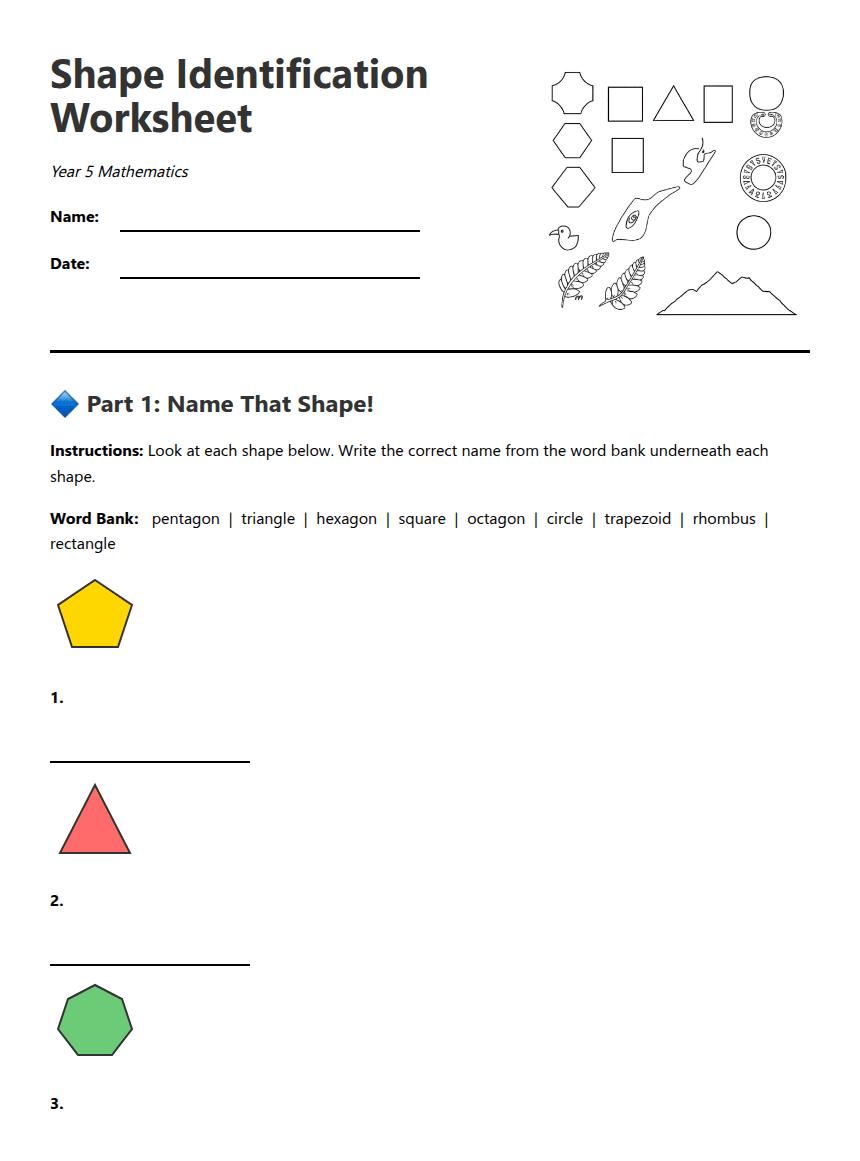 Shape Identification Worksheet worksheet preview