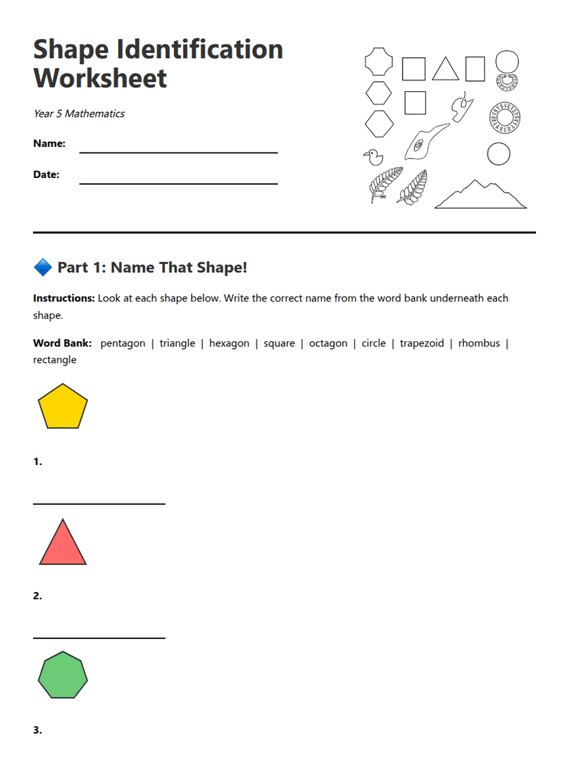 Shape Identification Worksheet