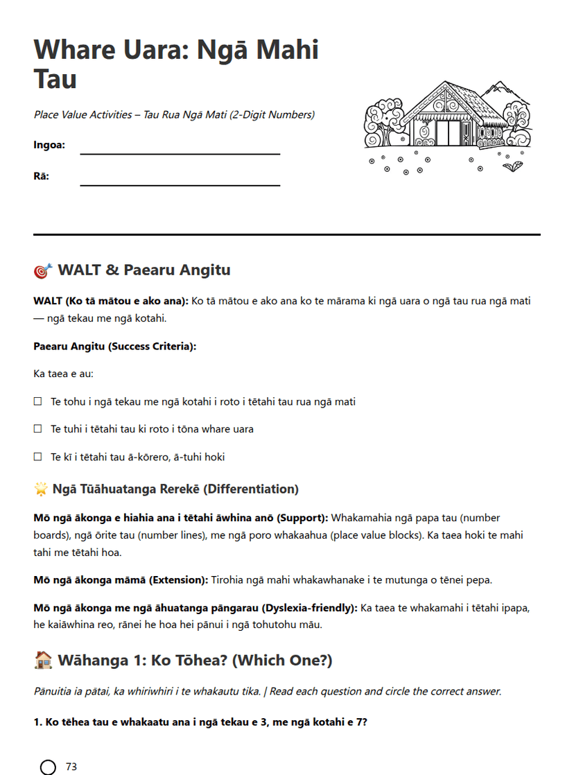 Whare Uara: Place Value Activities