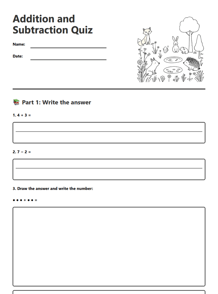 Addition and Subtraction Quiz