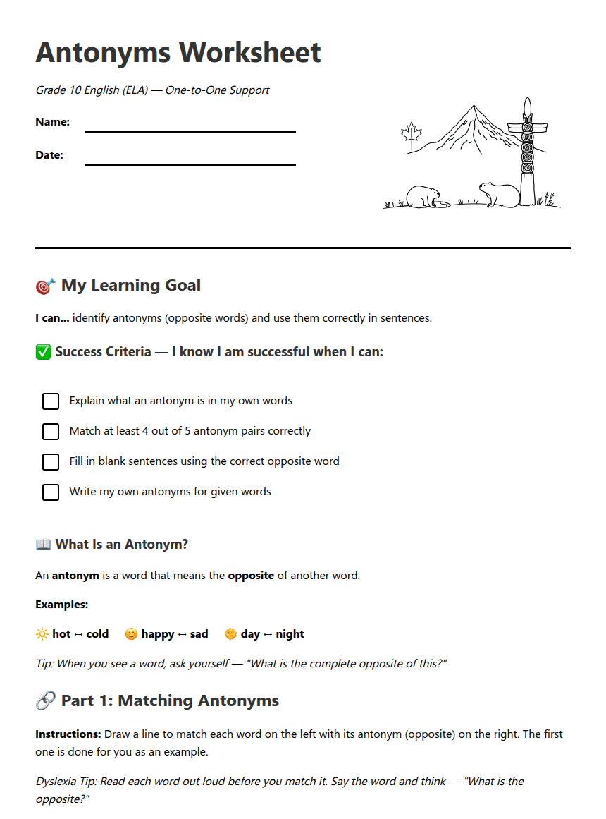 Antonyms Worksheet for All worksheet preview
