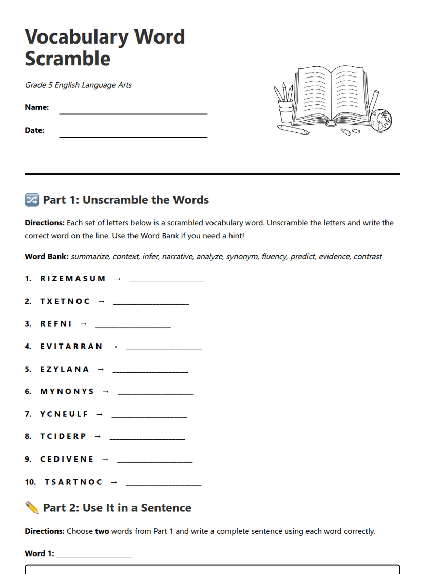 Vocabulary Word Scramble