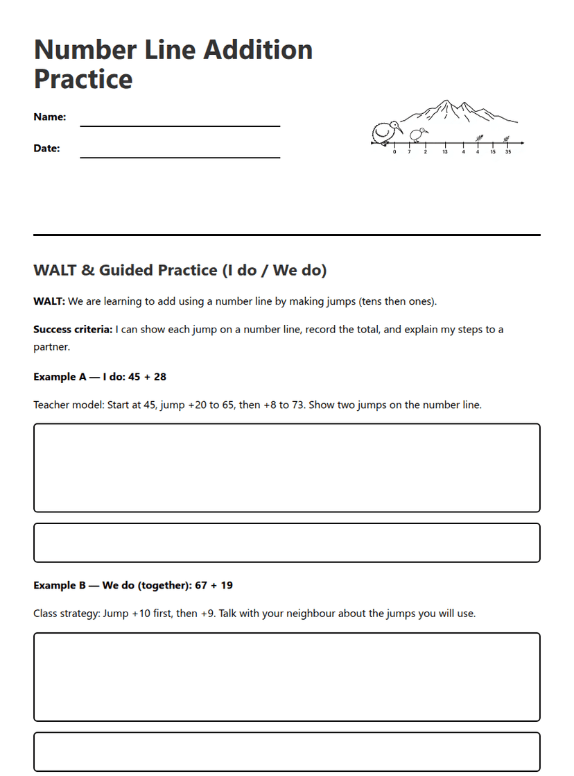 Number Line Addition Practice