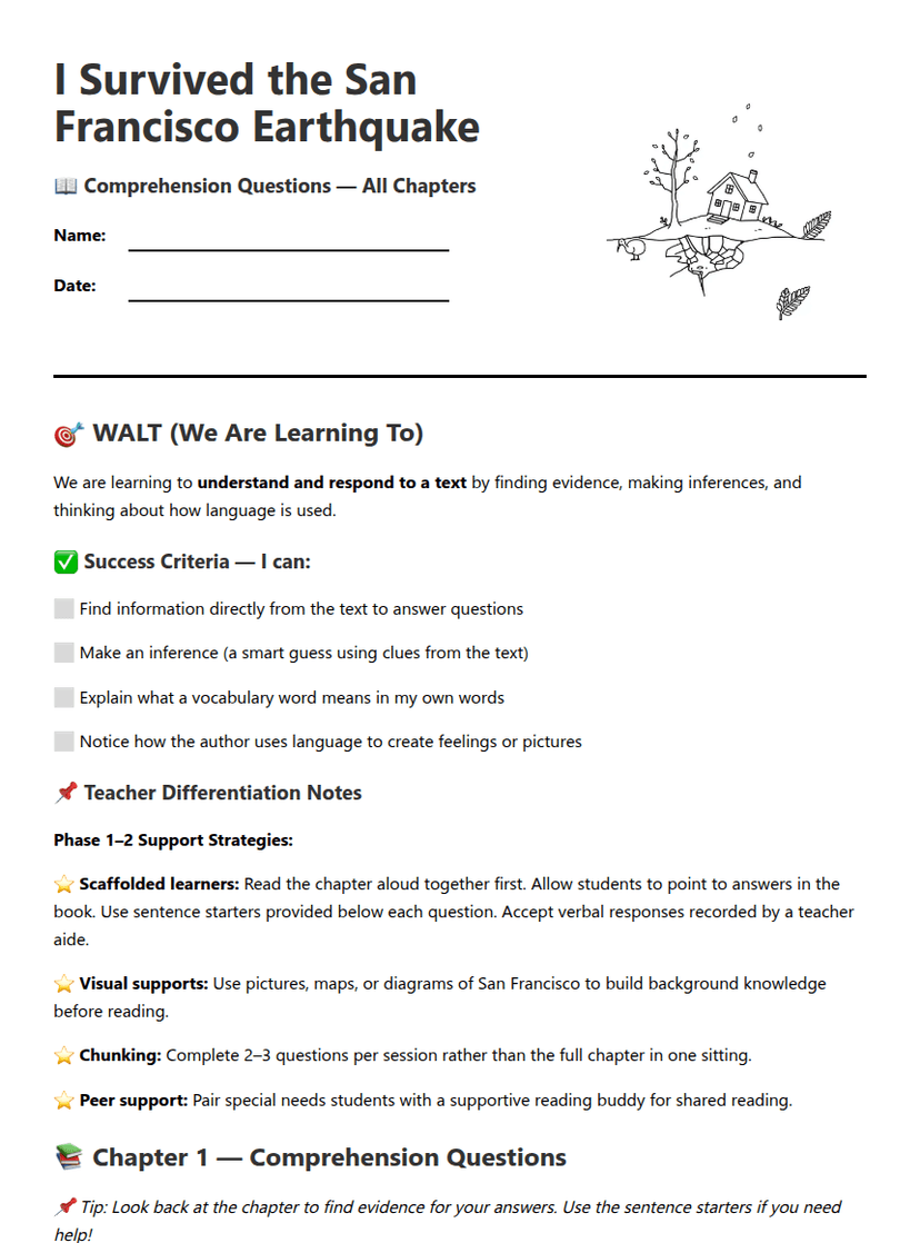 "I Survived: Comprehension Questions"