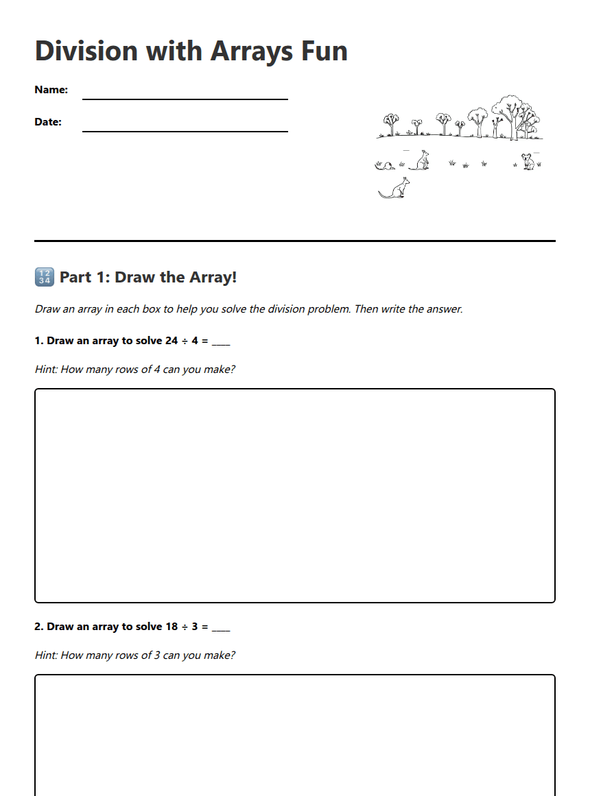 Division with Arrays Fun worksheet preview