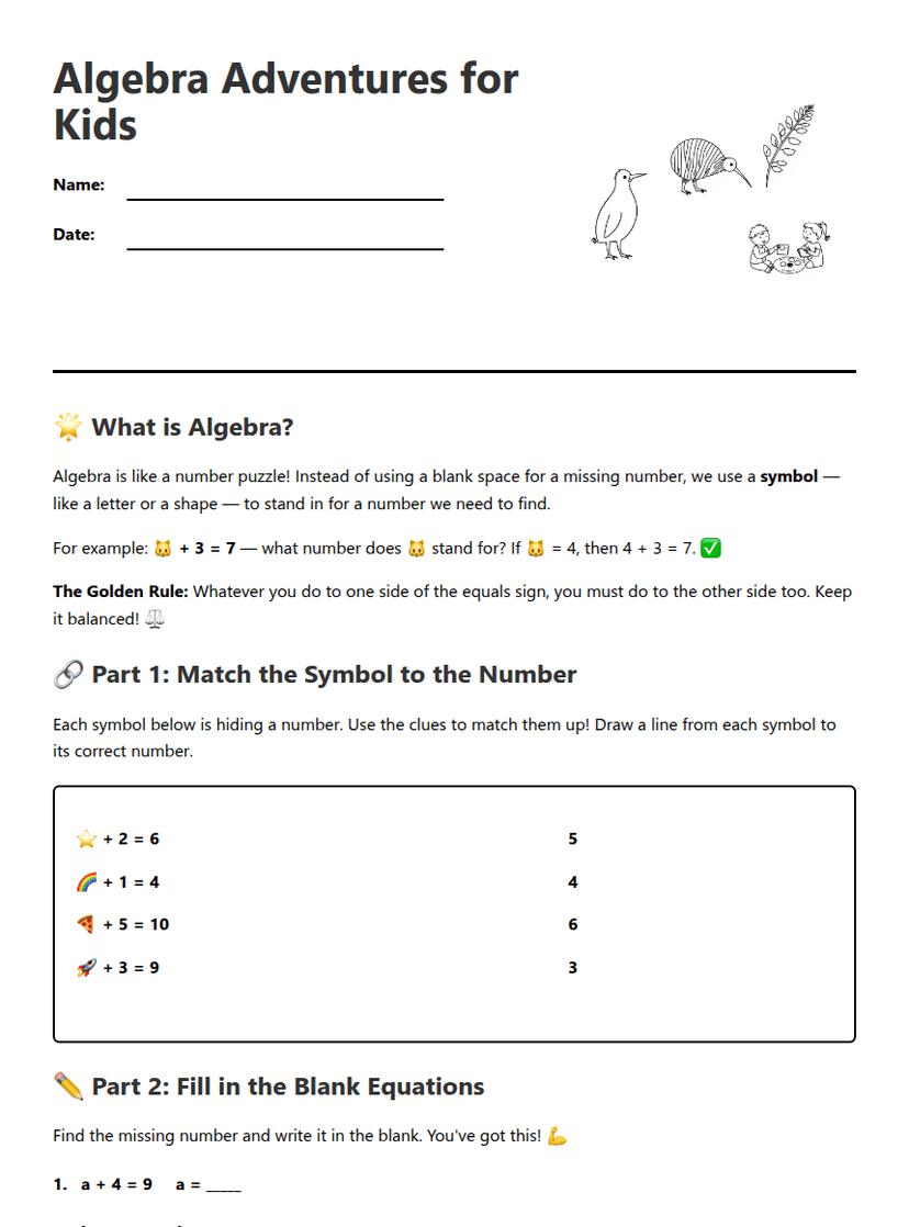 Algebra Adventures for Kids
