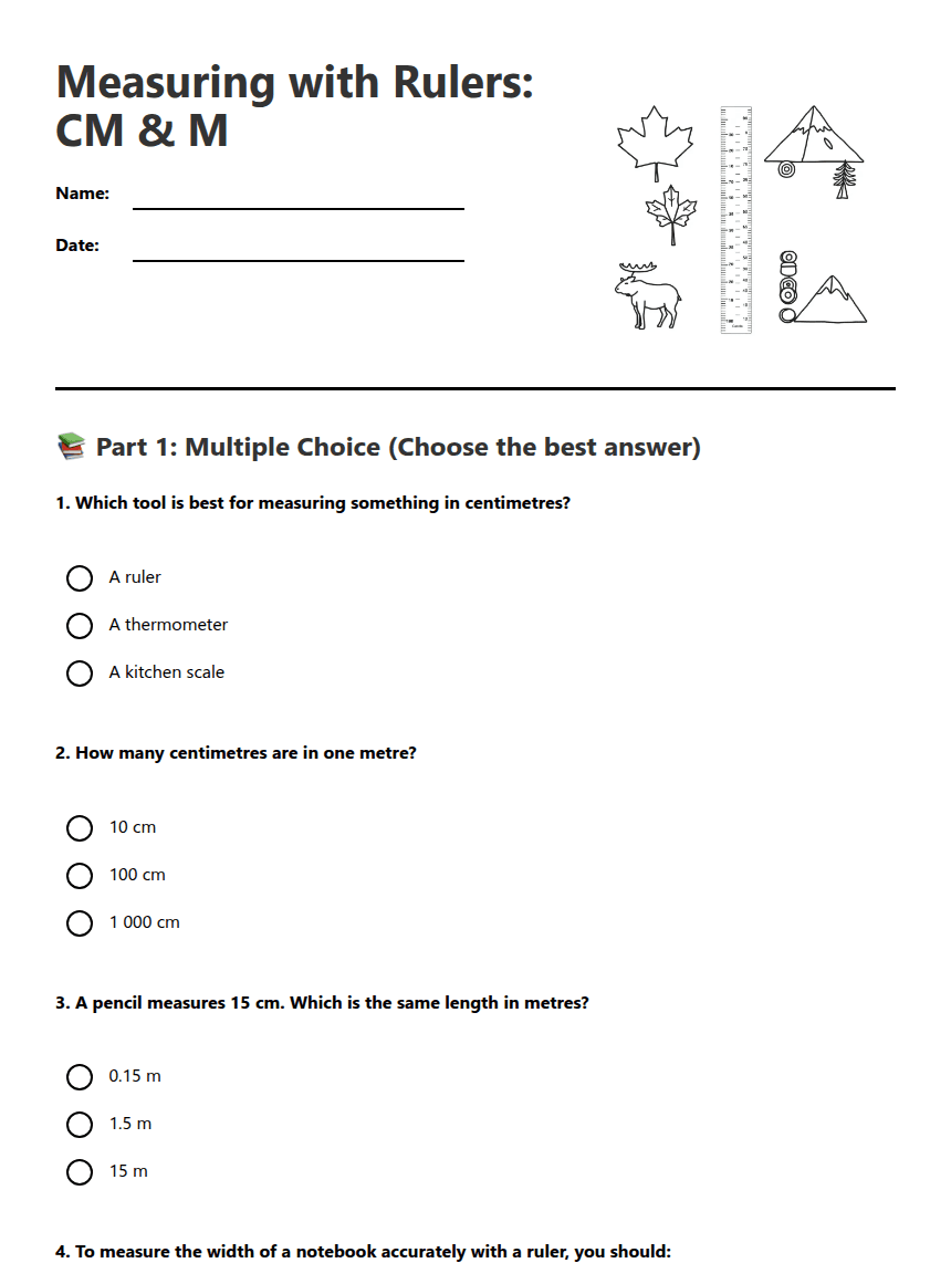 Measuring with Rulers: CM & M worksheet preview