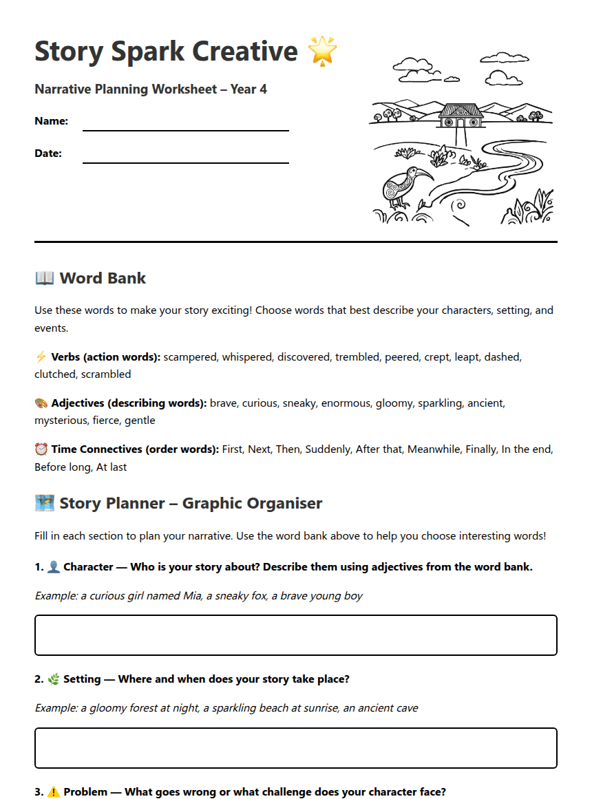Narrative Planning Worksheet worksheet preview